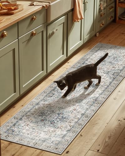 Machine Washable Kitchen Runner Rugs: 2'6"x8' Hallway Runner Rug Non Slip Low Pile Stain Resistant Soft Carpet Runners for Hallways Indoor Entryway Kitchen Laundry Room Beside Farmhouse by palohom