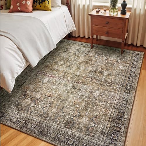 5x7 Area Rugs for Living Room, Non-Slip Washable Brown Vintage Carpet - Image 4
