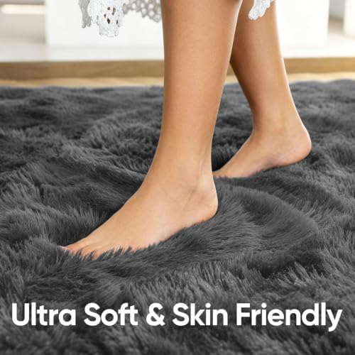6x9 Large Dark Grey Fluffy Soft Area Rug Non-Slip for Living Room Bedroom - Image 5