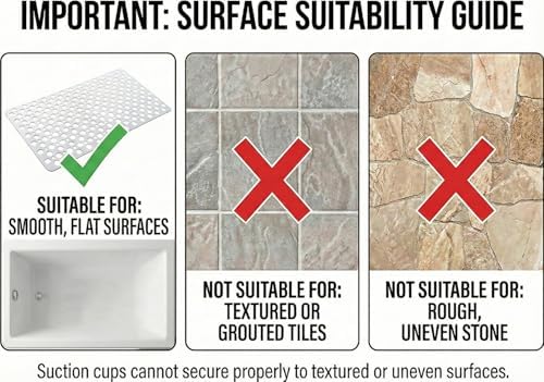 Nonslip Bath Tub Shower Mat with Suction Cups, Extra Soft TPE Bath Mat for Kids, Bathtub Bathroom Mats, Machine Washable, Smooth/Non-Textured Tubs Only, 30L x 17W Inch(White) - Image 2