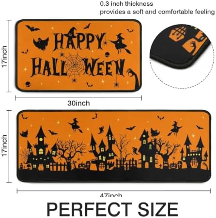 Halloween Kitchen Rugs and Mats Set of 2,Scary Pumpkin Ghost Witch Floor Mats,Non Slip Washable Anti Fatigue Kitchen Runner Rug for Kitchen Sink Front Laundry Room Halloween Decor,17x30+17x47In - Image 3