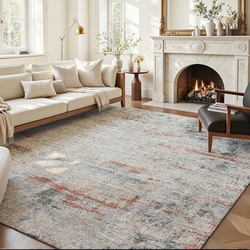 Area Rug 9x12 Washable Rug Grey and Brown for Living Room, Dining Room, Bedroom, Large Carpets, Non Slip & Non-Shedding Low Pile Vintage Print Rug for Home Office Decor by Unknown