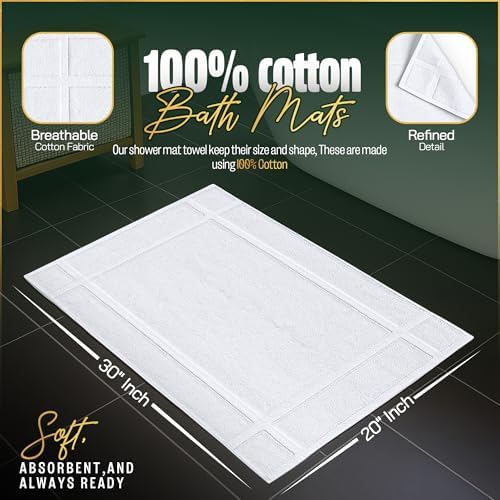 Pearl Linens 12 Pack Cotton Bath Mats for Bathroom, 20" X 30", White - Image 2