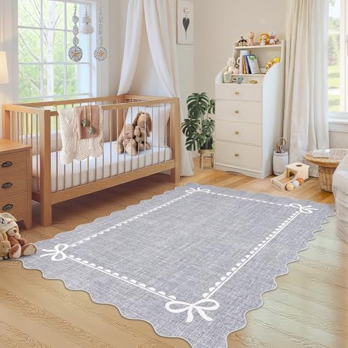 GarveeHome Scalloped Bow Rug 5x7 Washable Grey Rugs for Bedroom Living Room - Image 4