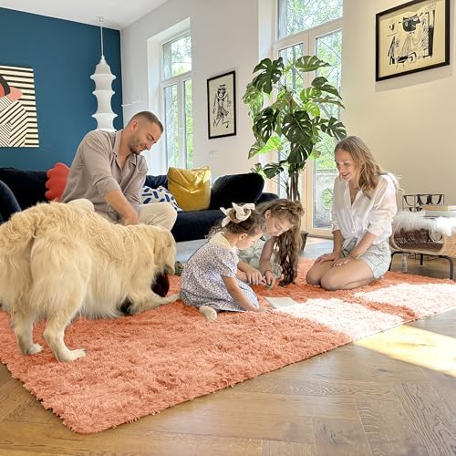 OLANLY 5x8 Machine Washable Large Area Rugs for Living Room, Bedroom, Soft Fluffy Shaggy Bedside Rug, Indoor Floor Carpet for Kids Girls and Boys, Dorms, Nursery, Home Decor Aesthetic, Muted Orange - Image 7