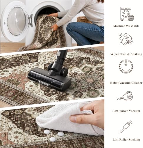 Kitchen Rug Sets 4 Piece Non-Slip: Washable Boho Kitchen Mats for Floor with Rubber Backing - Vintage Soft Low Pile Carpet Runner Throw Rugs for Sink,Entryway,Hallway,Bathroom(Brown,2x3+2x4+2x5+2x6) - Image 6