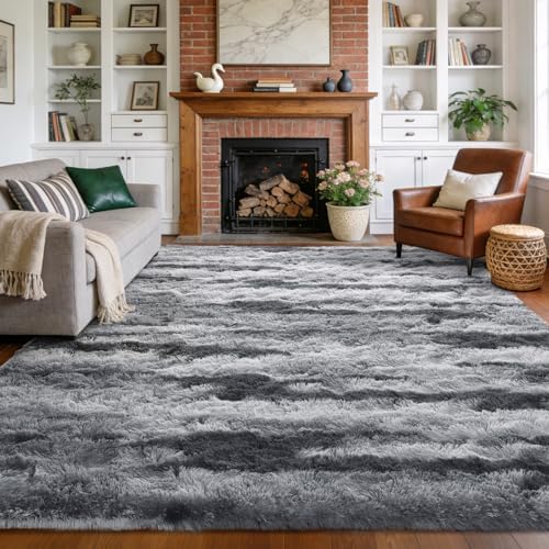 6x9 Large Fluffy Shaggy Area Rugs Non-Slip for Living Room Tie-Dyed Grey by Unknown