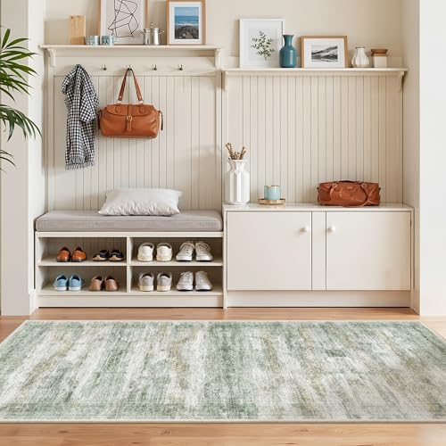 2x6 Runner Rug Non Slip,Washable Hallway Runner Rug,Green - Image 3