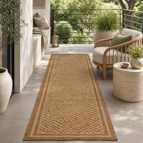 MontVoo-2x6 ft Indoor Outdoor Runner Rugs for Entryway Porch Hallway Kitchen Door Entrance Long, Textured Weave Polypropylene, Durable for High Traffic, Fade-Resistant, Boho Geometric Neutral Brown by MontVoo