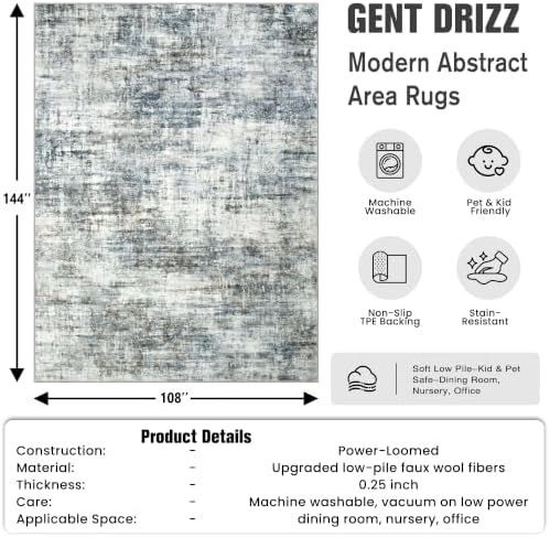 9x12 Area Rugs for Living Room: Washable Abstract Blue Multi Bedroom Carpet - Image 2