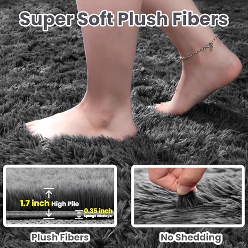 2x6 Fluffy Shag Area Rugs for Living Room Bedroom: Soft Plush Carpet Grey - Image 4
