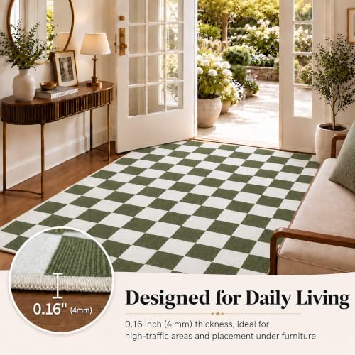 5x7 Checkered Area Rug for Living Room, Soft Low Pile Dark Green rugs - Image 6