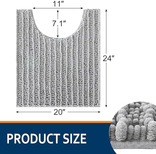 Smiry Bathroom Toilet Rugs U Shaped 24X20, Chenille Bath mats for Toilet - Image 2