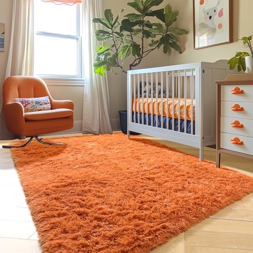 Amdrebio Burnt Orange Shag Plush Large Area Rug 6x9 for Living Room Bedroom - Image 5
