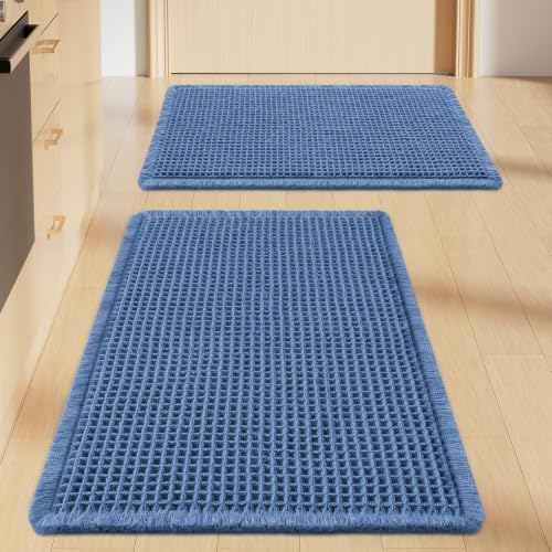 Smiry Waffle Bathroom Rugs Sets 2 Piece (30x18+24x16, Blue) by Smiry