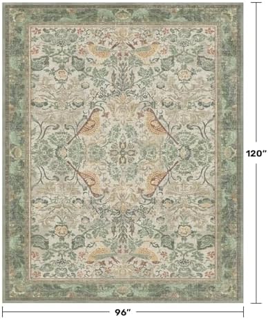 Hazo Haus Washable Floral Bird Rugs for Living Room - Sage Green 8x10 Area Rugs for Bedroom Under Bed, Dining Room Kitchen Table Rug for Under Table, Nature Botanical Decor, Stain Resistant Non-Slip - Image 2