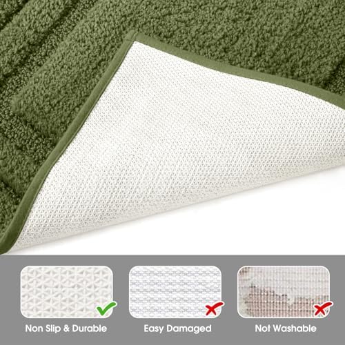 HOMEIDEAS Olive Green Bathroom Rugs Set of 3, Non Slip Bath Mats - Image 5