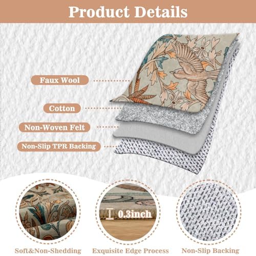 nesrt Birds Runners for Hallways Kitchen Rug Non Slip 2x10, Soft Washable Boho Jungle Long Runner Rugs, Botanical Floral Forest Birds Carpet for Hall Laundry Bedroom Farmhouse Decor (Beige) - Image 5