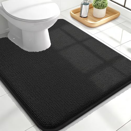 OLANLY Memory Foam Bathroom Toilet Rug U-Shaped 24x20, Absorbent Mat, Black by OLANLY