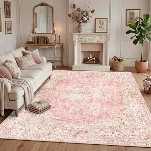 8x10 Area Rugs for Living Room Washable Large Pink Rugs Cute by LatteFog