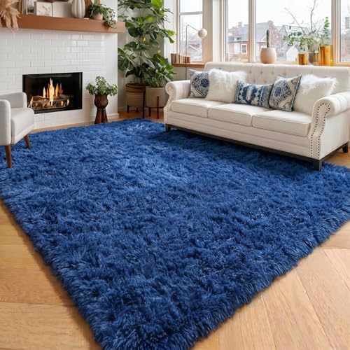 Amdrebio Navy Blue Shag Plush Area Rug 5x8 for Living Room Boys Bedroom by Amdrebio