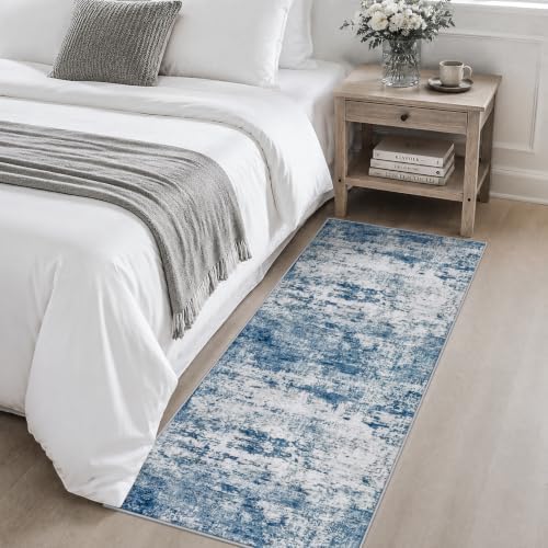 2x5 Washable Runner Rug：Modern Abstract Kitchen Soft Carpet Blue - Image 4