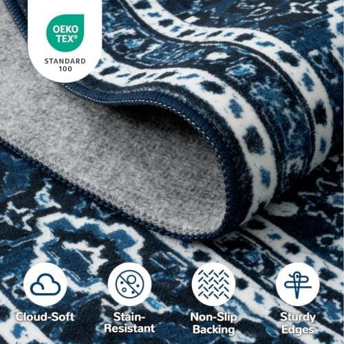 Lessymo Washable Area Rug 5x7 for Living Room, Soft Bedroom Rugs Blue White - Image 6