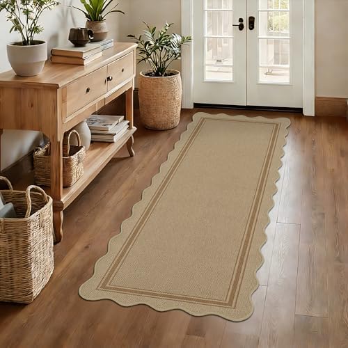 Zeeinx Easy Jute 2x6 Kitchen Runner Rug Scalloped Outdoor Runner Rug by Zeeinx