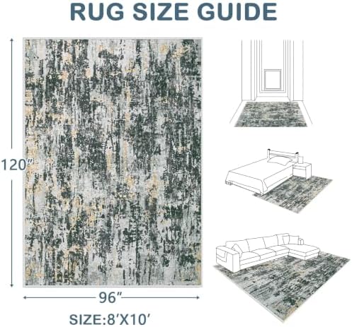 Area Rugs 8x10 Living Room: Washable Rug Modern Abstract Large Rugs Soft Non Slip Neutral Rug Stain Resistant Indoor Carpet for Bedroom Kitchen Dining Room Home Office Rugs(Black Grey Gold,8'x10') - Image 2