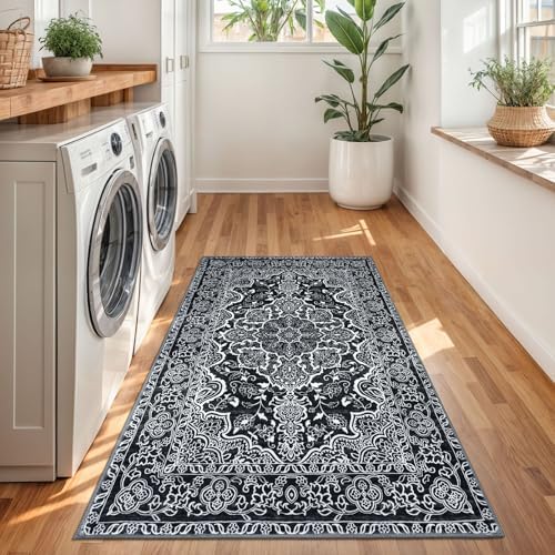 KUTA 3x5 Rugs for Entryway Washable Area Rug Vintage Kitchen Rugs Black - Image 3