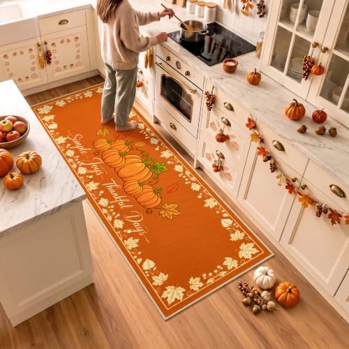 Fall Kitchen Rugs Runner 2.6'x8', Hello Pumpkin Mats for Hallway by Acapet