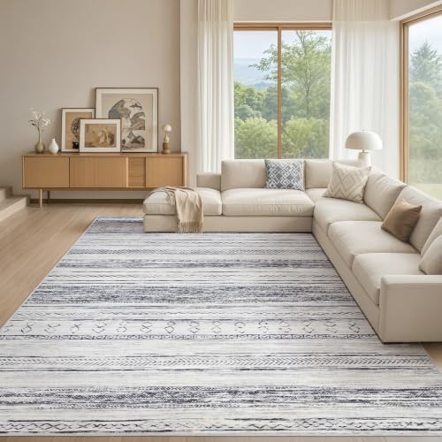 Tortania Area Rug Living Room Rugs - 10x14 Washable Large Soft Neutral Boho Moroccan Bohemian Farmhouse Rug Indoor Floor Carpet for Bedroom Under Dining Table Home Office Decor - Grey by Tortania