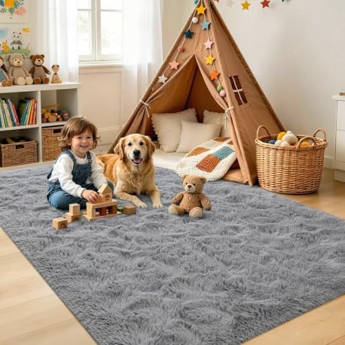 Noahas 6x9 Large Grey Fluffy Soft Area Rug Non-Slip for Living Room Bedroom - Image 4