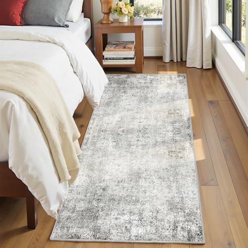 RELEANY Washable Runner 2'x10' Abstract Area Rug for Hallway Gray White - Image 4