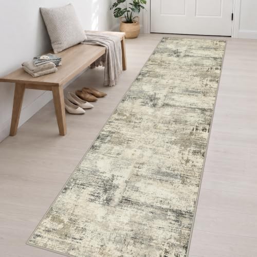 2.6x14 Washable Runner Rug:Modern Abstract Soft Carpet Ash Brown - Image 3
