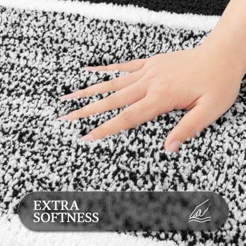 Pauwer Bathroom Rugs 3 Piece Set, Non Slip Washable Bath Mat, Black - Image 3