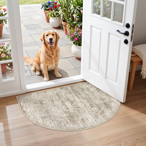Soalmost Washable Half Circle Round Rug 2x3 Brown, Small Half Moon Area Rug by Soalmost