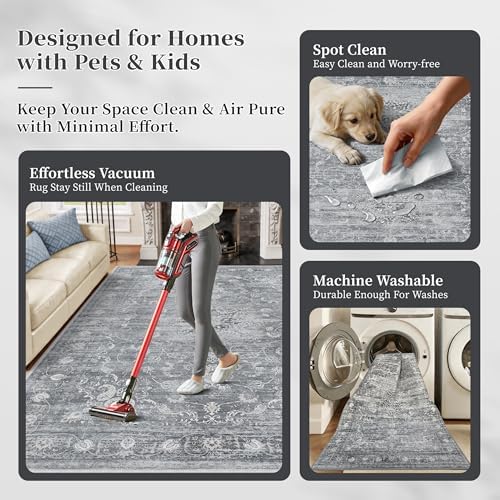 Washable Rugs 5x7 Gray,Non Slip Vintage Area Rug for Living Room - Image 4