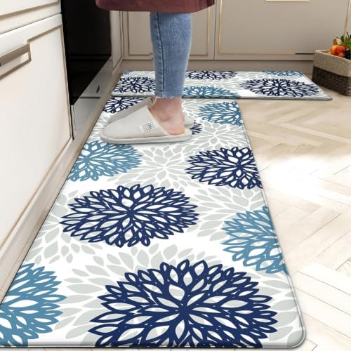 Kitchen Mats Set of 2 Cushioned Anti Fatigue Kitchen Rugs Non Slip Waterproof Kitchen Runner Memory Foam Kitchen Floor Mat Comfort Standing Mat for Sink,Office,Laundry,17.3 x 28 inch + 17.3 x 47 inch by tubeamin