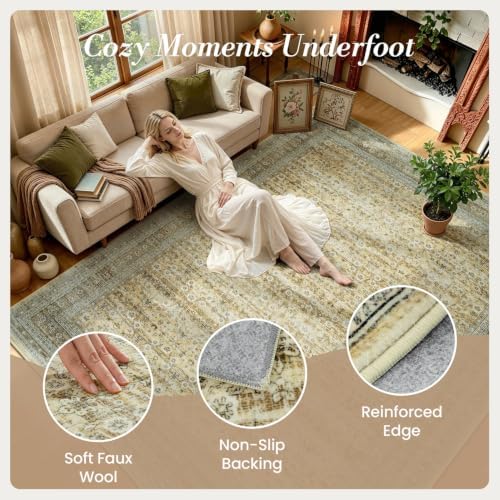 5x7 Washable Area Rugs for Living Room Bedroom, Vintage Rug Beige - Image 5