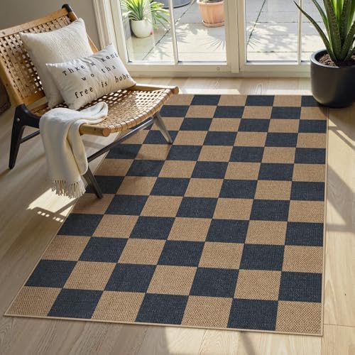 Lahome Checkered Easy Jute 3x5 Outdoor Rug, Washable Rugs for Entryway by Lahome
