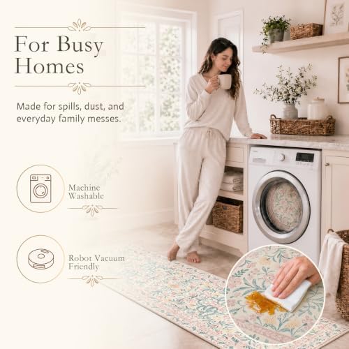 Wonnitar Washable Area Rug 6x9, Pink Floral Rugs for Bedroom Girls Soft Living Room Carpet Ultra-Thin, Boho Non Slip Non-Shedding Pastel Nursery Carpet for Kids Room Playroom Dorm - Image 4