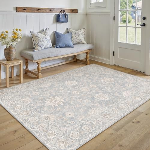 5x7 Blue Cream Neutral Area Rug - Image 2