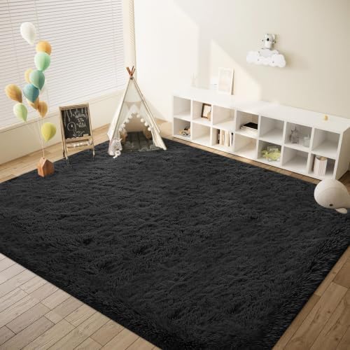9x12 Area Rugs for Living Room: Fluffy Shag Soft Washable Rug Large Fuzzy Plush Indoor Carpet for Bedroom Nursery Playroom Kids Girls Boys Room (Black, 9'x12') - Image 6