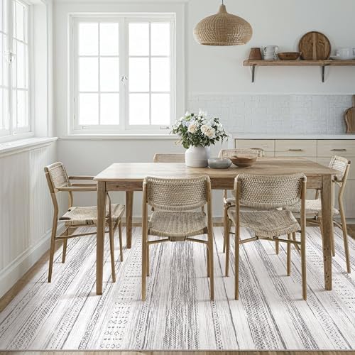 Tortania Area Rug Living Room Rugs - 5x8 Washable Large Soft Neutral Boho Moroccan Bohemian Farmhouse Rug Indoor Floor Carpet for Bedroom Under Dining Table Home Office Decor - Light Grey - Image 6