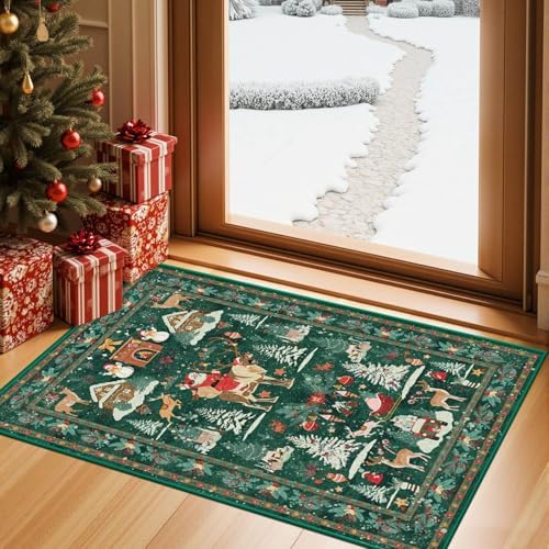 Rugxara Christmas Rug 2x3 Small Entryway Kitchen Bathroom Rugs, Green by Rugxara