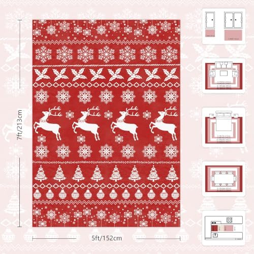 Christmas Red 5x7 Area Rugs for Living Room, Washable Rug Soft Non-Slip Low Pile Christmas Tree Elk Snowflake Carpet for Kitchen Bedroom Kids Nursery Holiday Throw Home Decor(Red Elk) - Image 2
