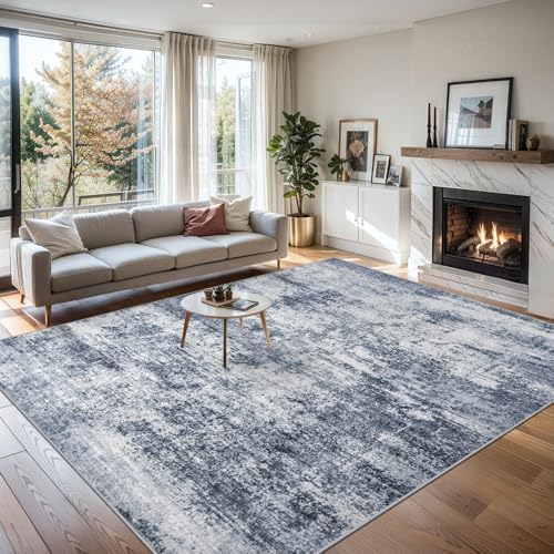 PLHXFR Area Rug Living Room: 5x7 Abstract Washable Carpet Grey Blue - Image 3