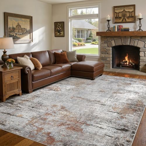 DMOYEST Area Rug Living Room Rugs - 9x12 Large Soft Indoor Neutral Modern Abstract Low Pile Washable Rug Carpet for Bedroom Dining Room Farmhouse Home Office - Grey Rust by DMOYEST