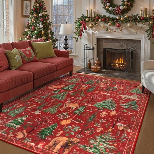 OJIA Christmas Area Rug 8x10 Red Animal Living Room Carpet Bedroom Rug - Image 3
